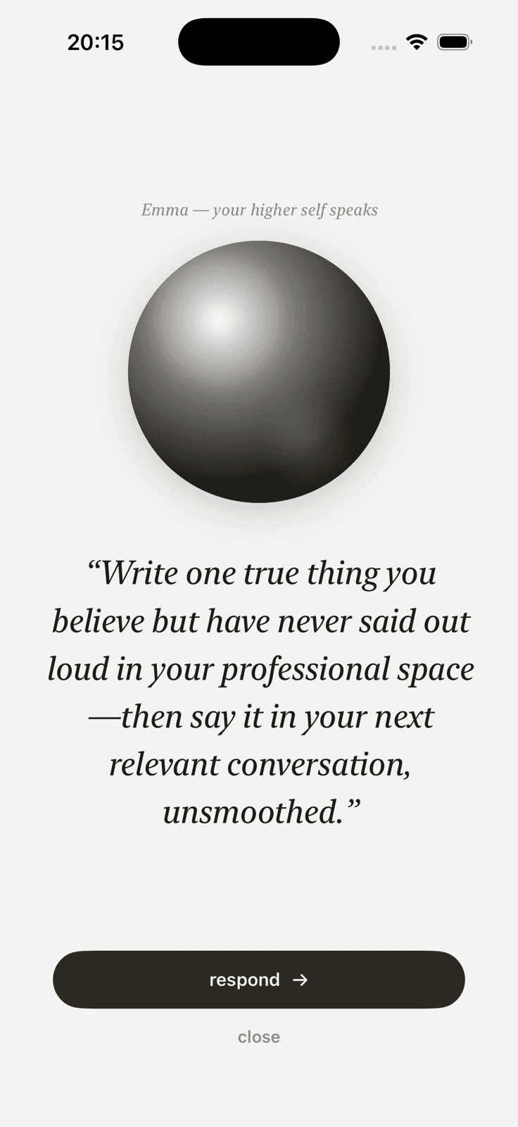 Tap Pearl — your higher self speaks one short sentence