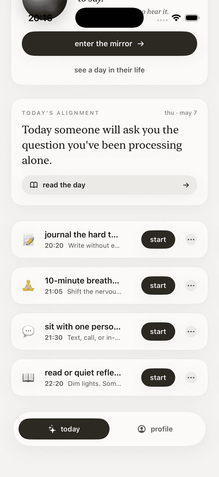 Today's alignment and rituals on your home screen